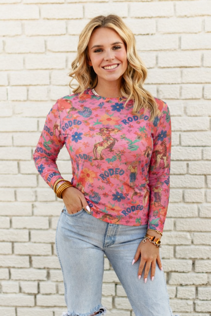 TH1221 PINK RODEO GRAPHIC MESH TOP (7 PIECE)