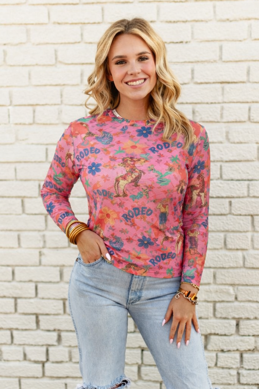 TH1221 PINK RODEO GRAPHIC MESH TOP (7 PIECE)
