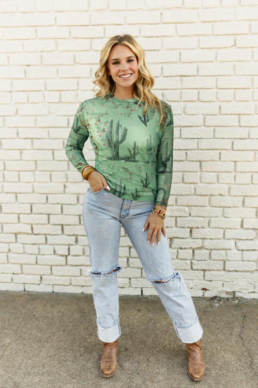 TH1221 GREEN FLORAL CACTUS MESH TOP (7 PIECES)