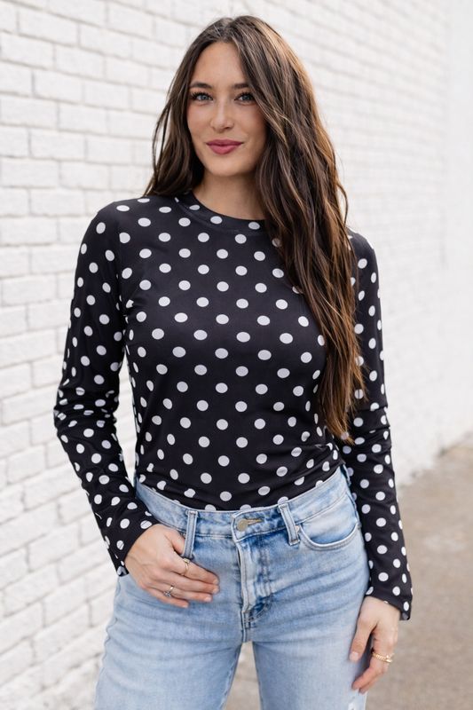 TH1221 BLACK POKA DOTS  MESH TOP (7 Piece)