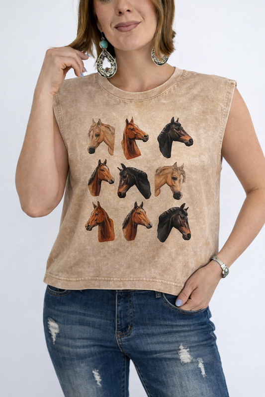 TH307 HORSE COLLAGE ON TAN  (7 Piece)