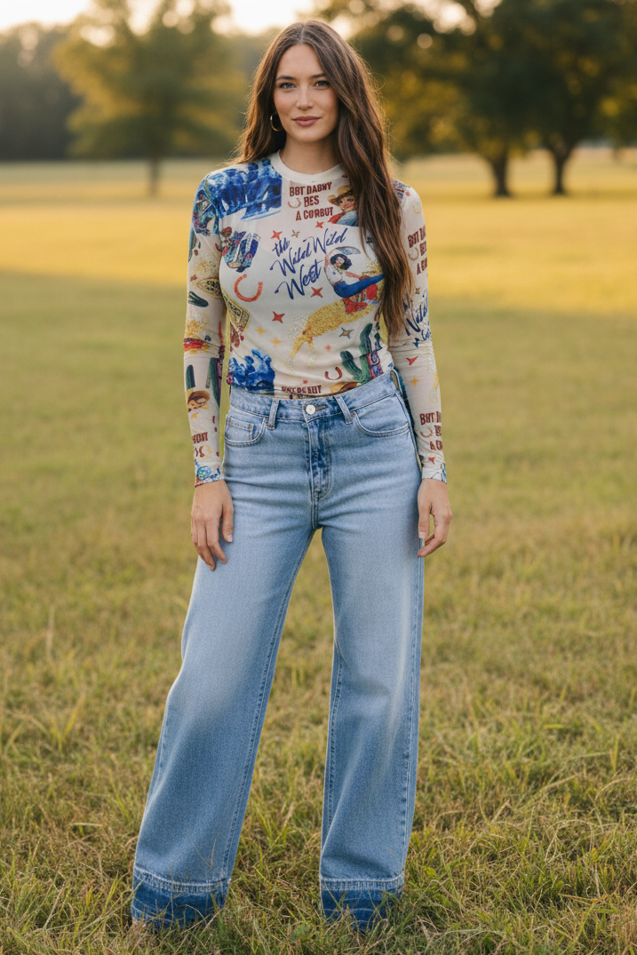 TH1221 IVORY COWGIRL COLLAGE  MESH TOP(7 Piece)