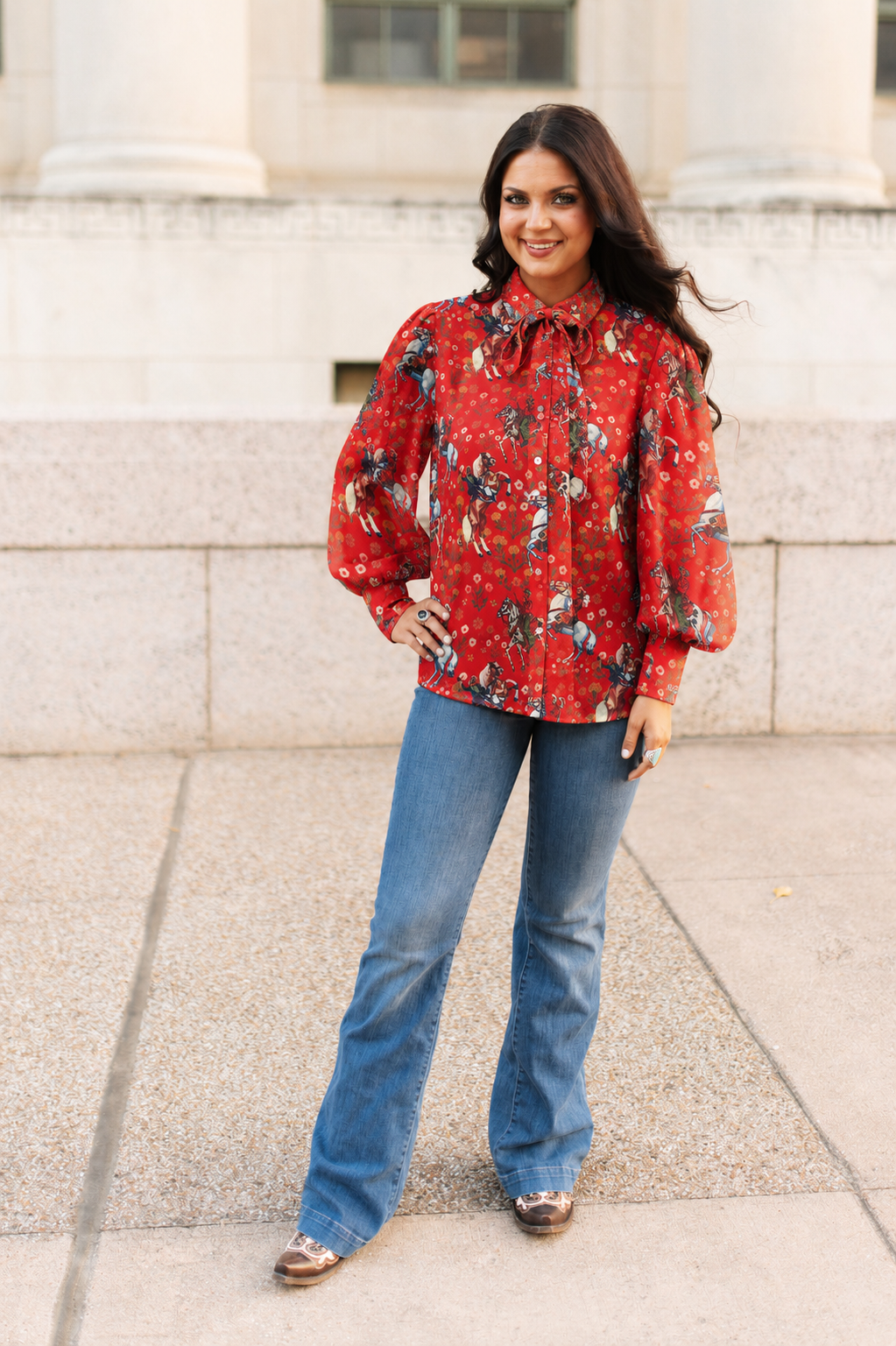 TH2820 MESH RED COWBOY BOW TIE TOP (7 PIECE)