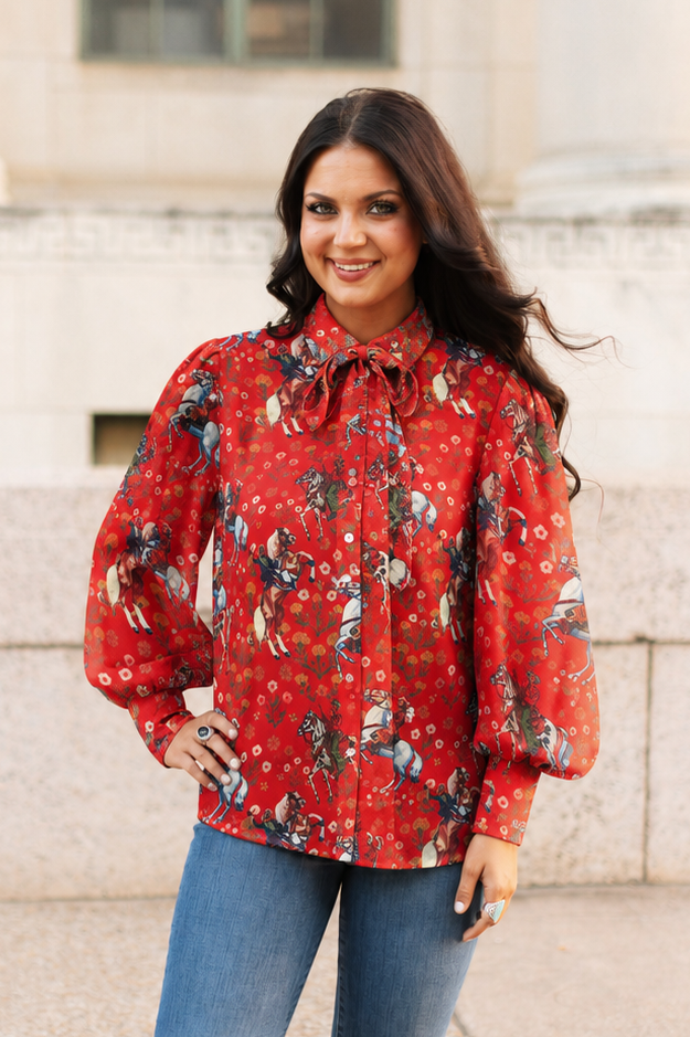 TH2820 MESH RED COWBOY BOW TIE TOP (7 PIECE)