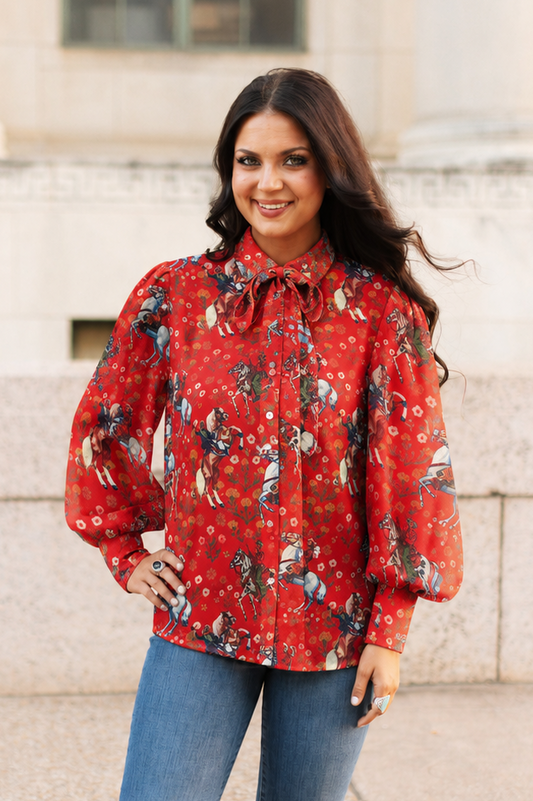 TH2820 MESH RED COWBOY BOW TIE TOP (7 PIECE)