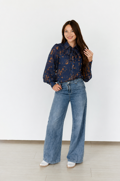 TH11-1 NAVY WESTERN ELEMENTS BLOUSE (7 PIECE)