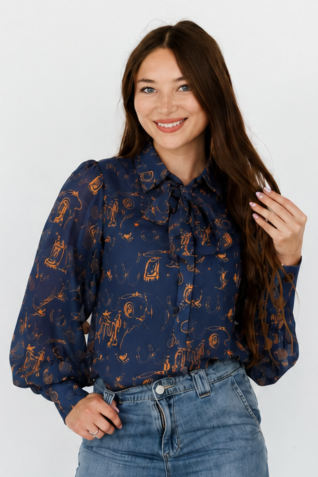 TH11-1 NAVY WESTERN ELEMENTS BLOUSE (7 PIECE)