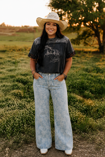 TH8001 LACE DENIM WIDE LEGGED JEAN (7 PIECE)