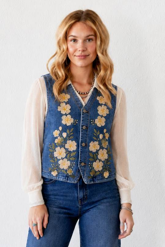 TH162 IVORY FLORAL VEST  (7 Piece)