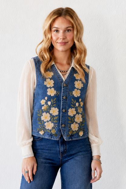 TH162 IVORY FLORAL VEST  (7 Piece)