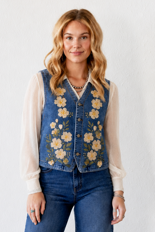 TH162 IVORY FLORAL VEST  (7 Piece)