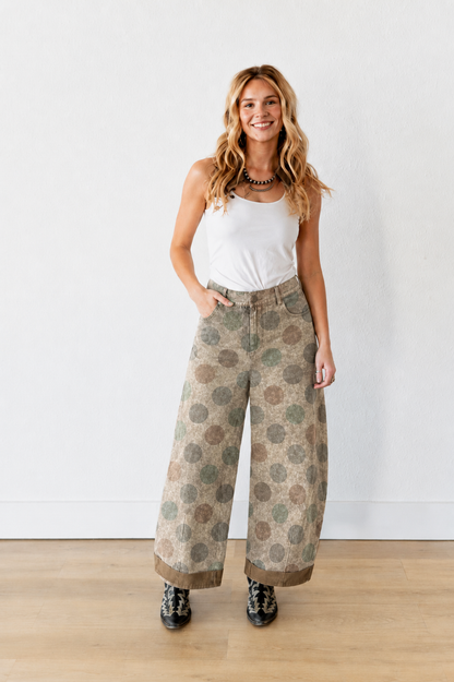 TH61 TURQ / BROWN POKA DOT WIDE LEGGED BARREL PANT (7 PIECE)
