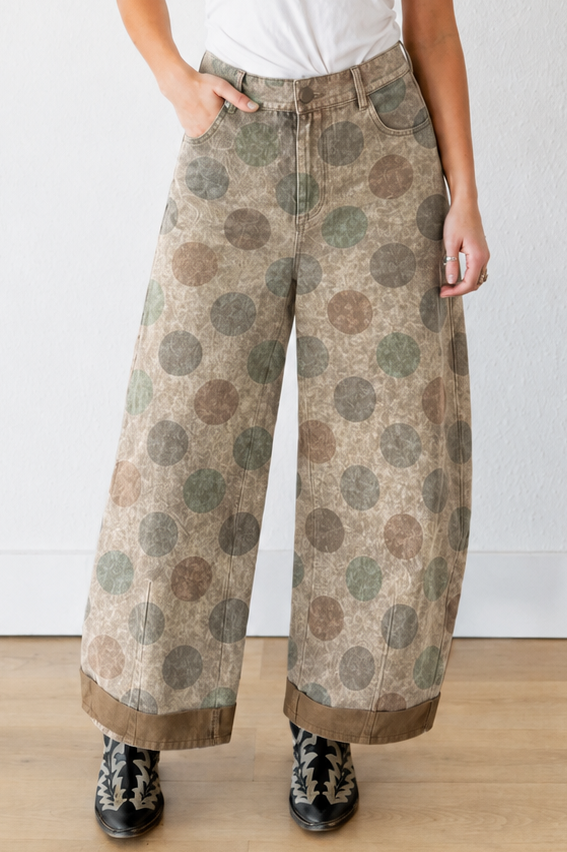 TH61 TURQ / BROWN POKA DOT WIDE LEGGED BARREL PANT (7 PIECE)
