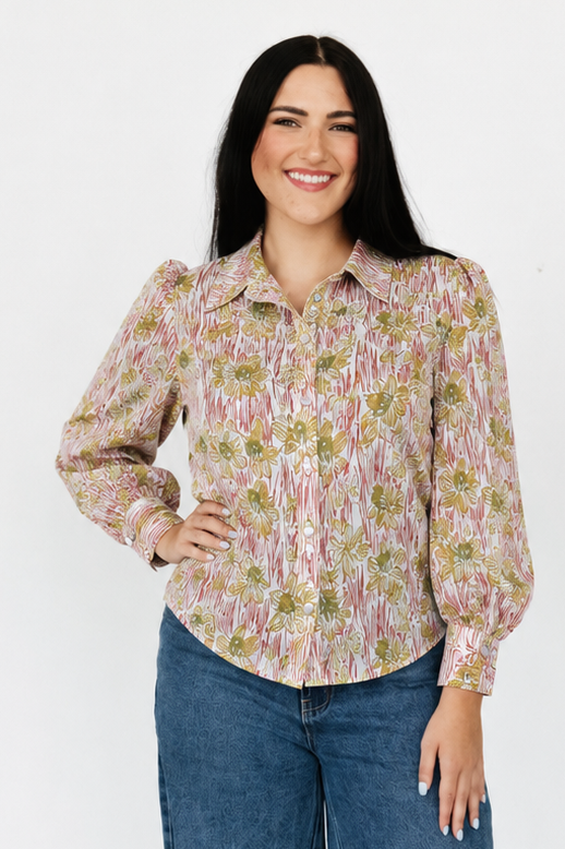 TH12 RUST GREEN FLORAL SKETCH TOP (7 PIECE)