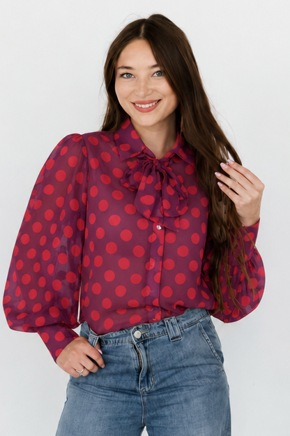 TH11-1  PLUM RED POKA DOT (7 PIECE)