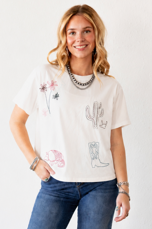 TH1401 WHITE ARMADILLO EMBROIDERY TEE (7 PIECE)