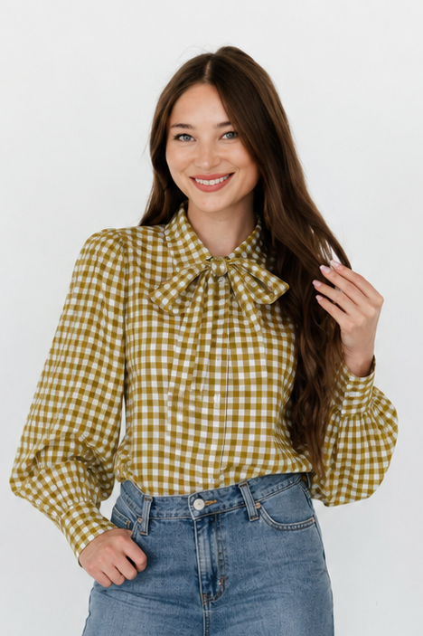 TH11-1  DIJON GINGHAM TOP WITH TIE (7 PIECE)