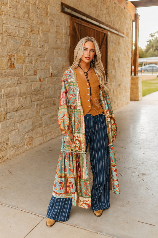 TH6180 GREEN PAISLEY PATCHWORK KIMONO (7 PIECE)