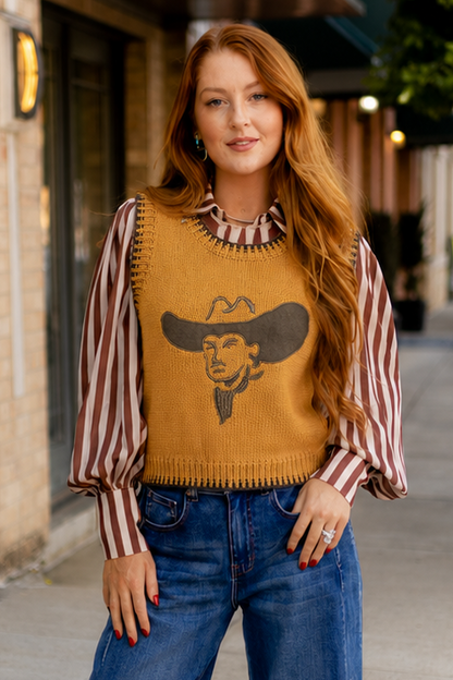 TH4215 TAN BIG HAT COWBOY SWEATER VEST (7 PIECE)