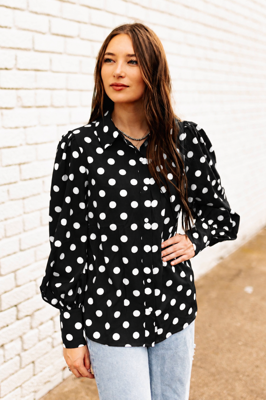 TH11-1 BLACK POLKA DOT TIE BLOUSE  (7 Piece)