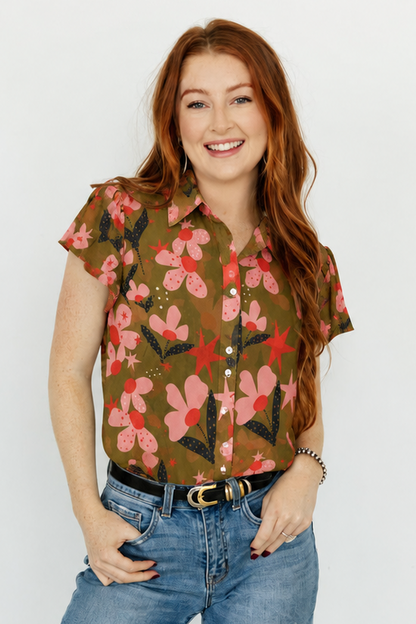 TH199 OLIVE PINK FLOWER DOT (7 PIECE)