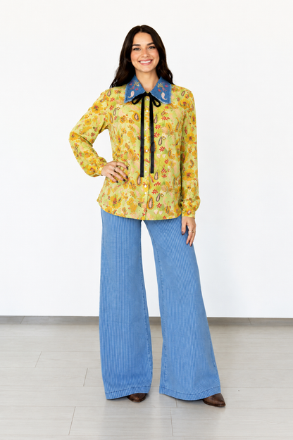 TH2882 LIME PAISLEY COLLAR PEARL SNAP TOP(7 Piece)
