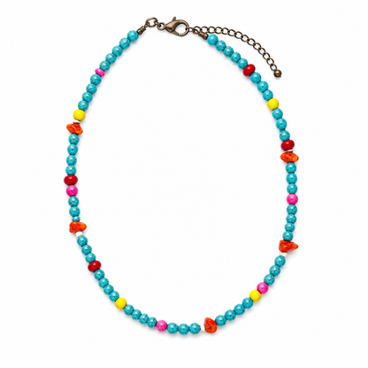 7262 N4  TURQ 6MM BALL AND MULTI STONE NL -16"