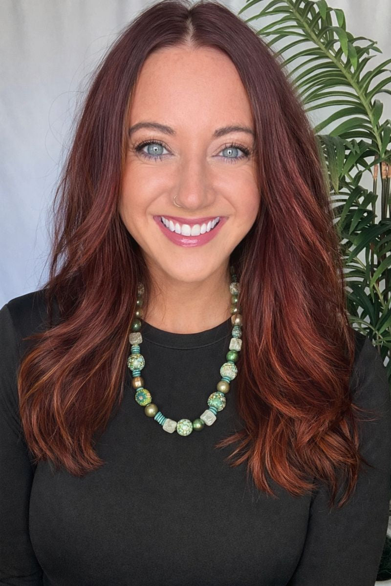 GREEN N70 MULTI HANDMADE BEADED NECKLACE