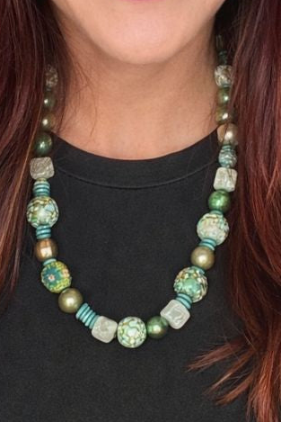GREEN N70 MULTI HANDMADE BEADED NECKLACE