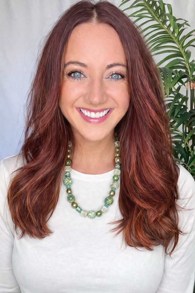 GREEN N70 MULTI HANDMADE BEADED NECKLACE