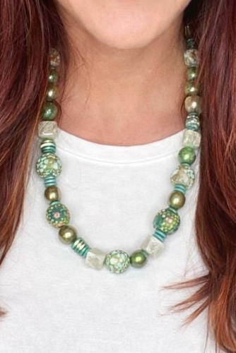 GREEN N70 MULTI HANDMADE BEADED NECKLACE