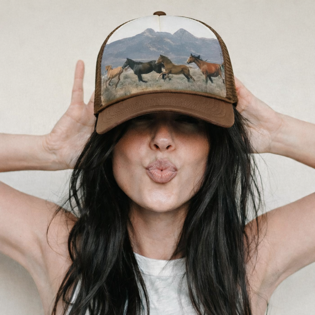 Wild Horses Trucker Hat – Brown