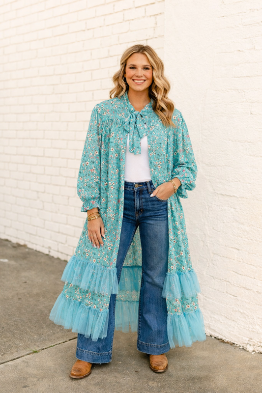 TH5008 BLUE FLORAL TIE KIMONO (6 Piece)