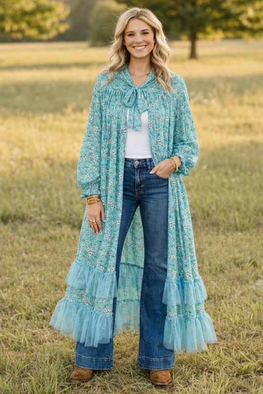 TH5008 BLUE FLORAL TIE KIMONO (6 Piece)