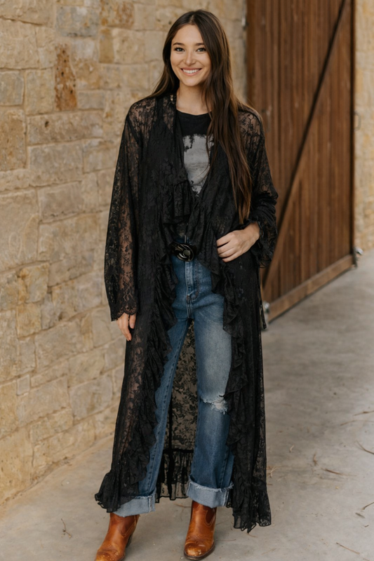 TH6170 BLACK LACE KIMONO (6 Piece)