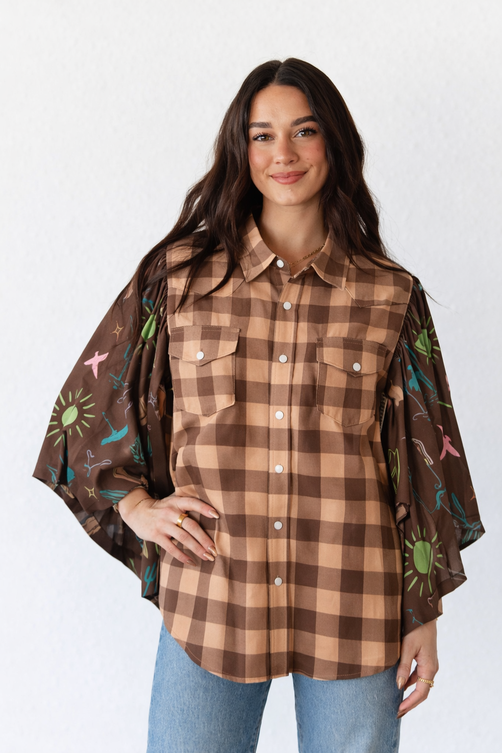 TH102 BROWN GINGHAM W/ NEON WESTERN (7 Piece)