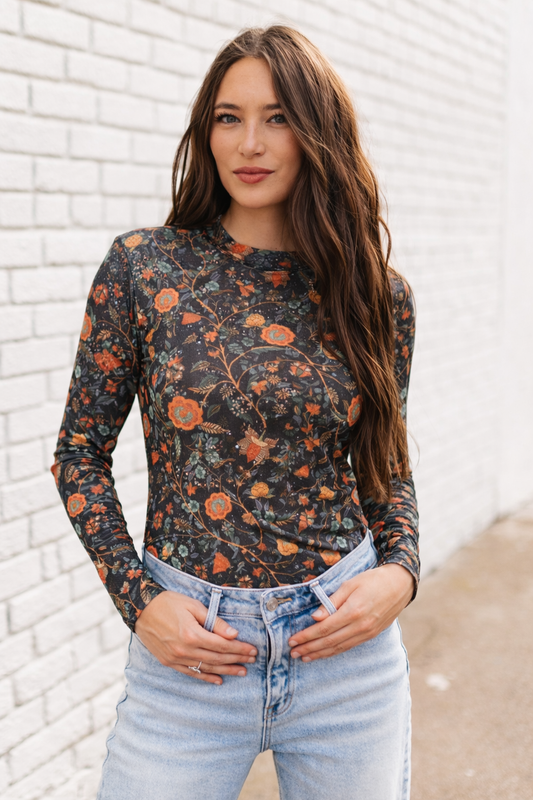 TH1221 BLACK FLORAL MESH TOP (7 Piece)