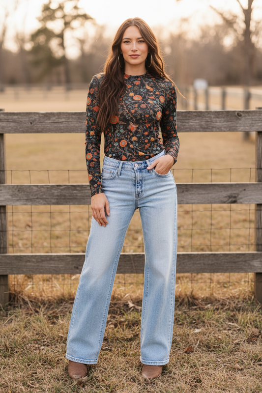 TH1221 BLACK FLORAL MESH TOP (7 Piece)