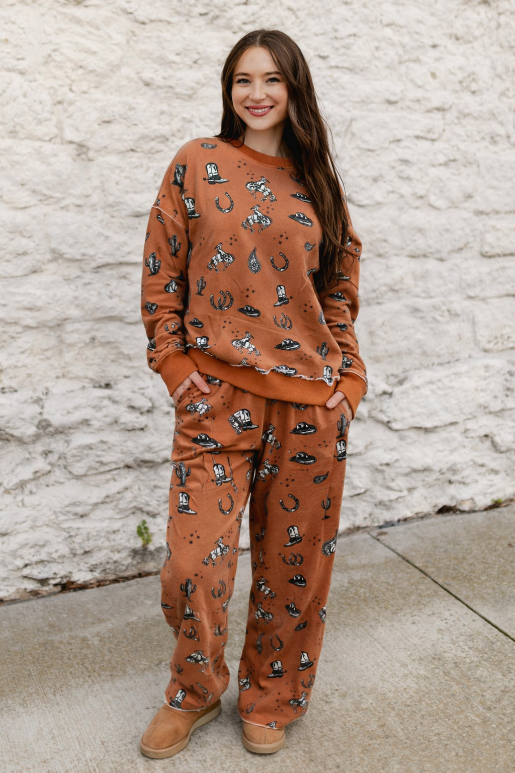 TH3401  RUST WESTERN PRINT TOP  (7 Piece)