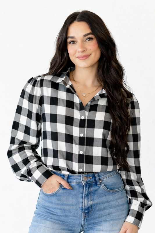 TH11 BLACK GINGHAM  BLOUSE (7 Piece)