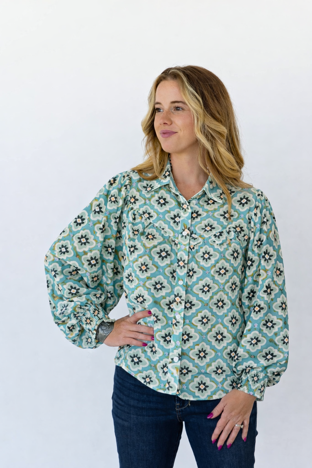 TH24 TURQUOISE MEDALLION BLOUSE ( 7 PIECE)