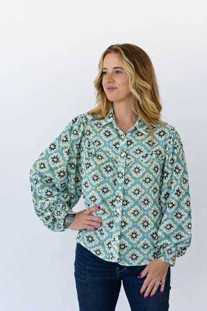 TH24 TURQUOISE MEDALLION BLOUSE ( 7 PIECE)