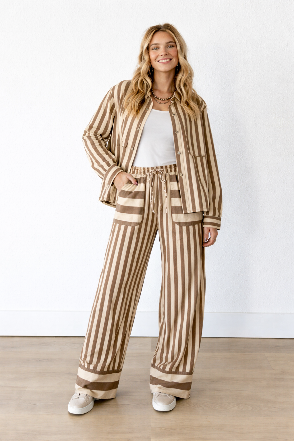 TH2109 BROWN /TAN  STRIPE PANT(7 Piece)