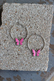 1775 T92 PINK BUTTERFLY HOOP EARRING