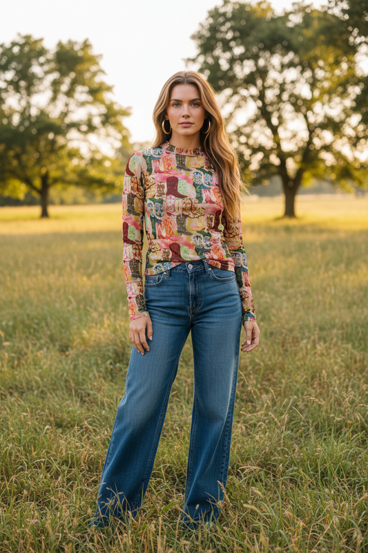 TH1221 FUNKY BOOT MESH TOP  (7 Piece)