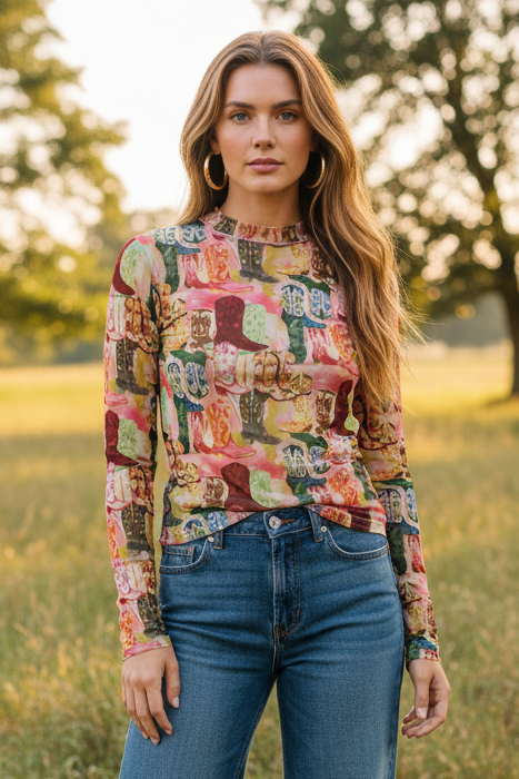 TH1221 FUNKY BOOT MESH TOP  (7 Piece)