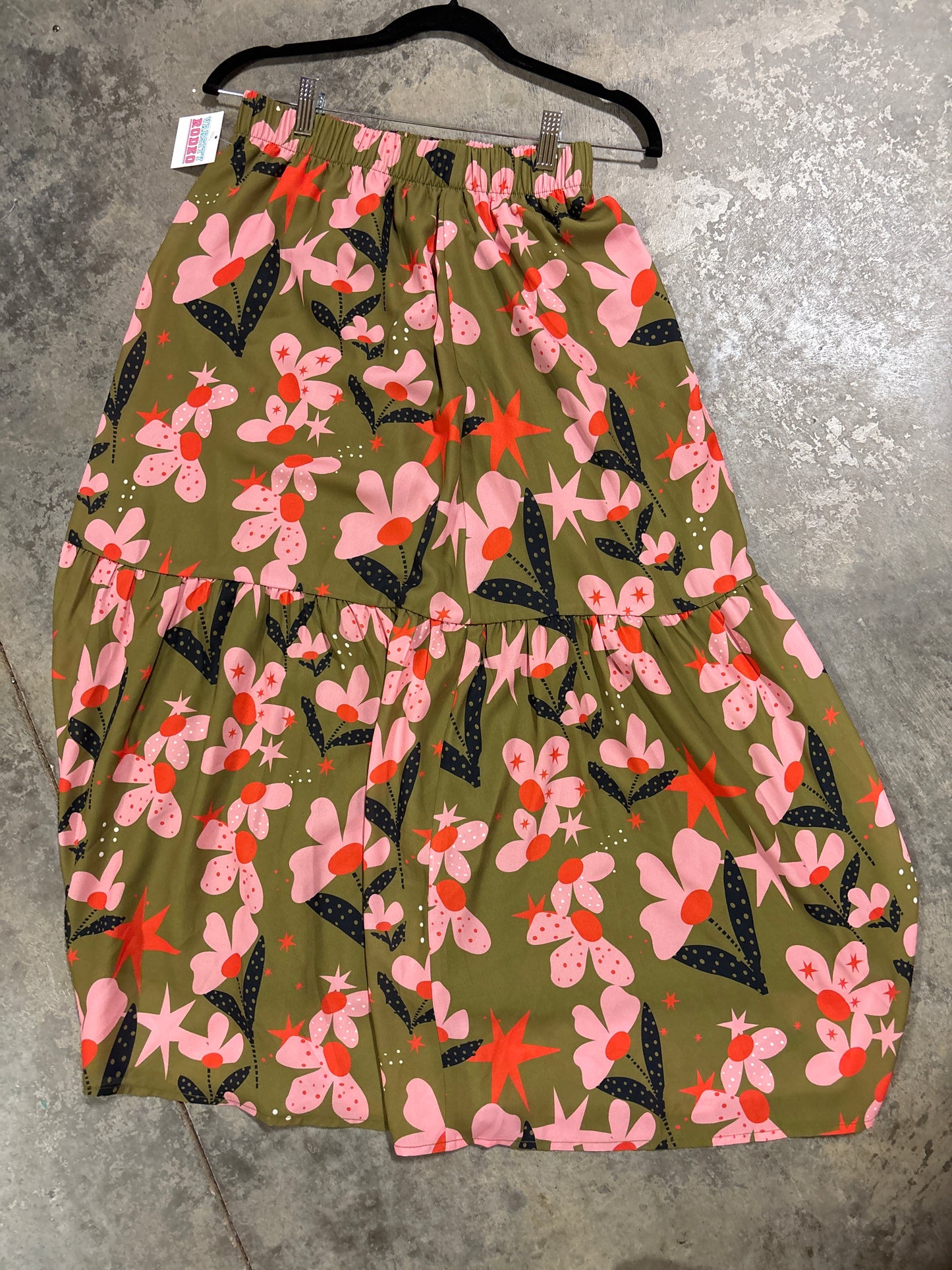 TH185 OLIVE FLORAL DOT SKIRT (7 PIECE)
