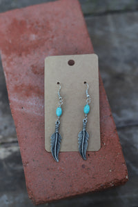 10236 E3-123 SILVER FEATHER WITH TURQ STONE DANGLE ER