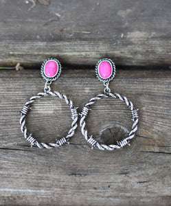 1155 H67 PINK BARBWIRE SILVER HOOP ER