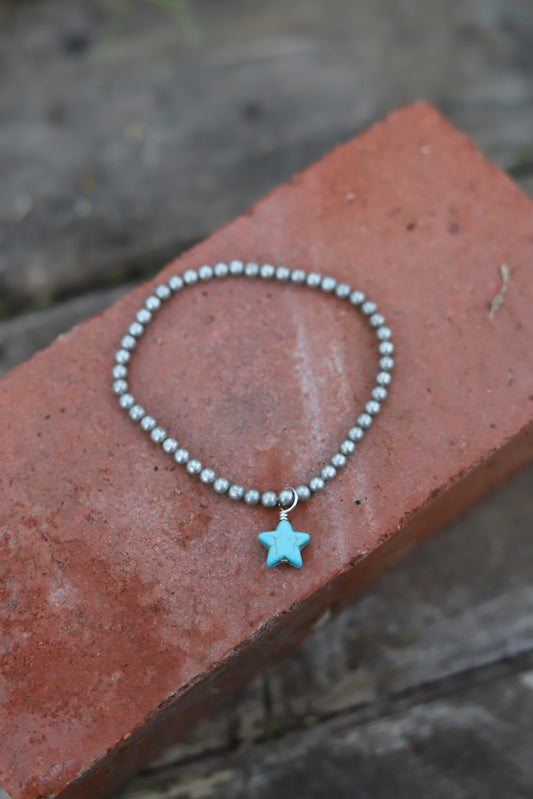 102312 B68 SILVER BEAD TURQ STAR STRETCH BRA